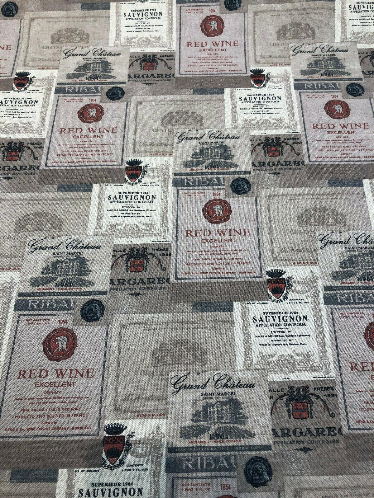 Merlot Wine Bottles Sauvignon Red Wine Linen Print Fabric - Wine Bottles, 55" Width (1 Yard)
