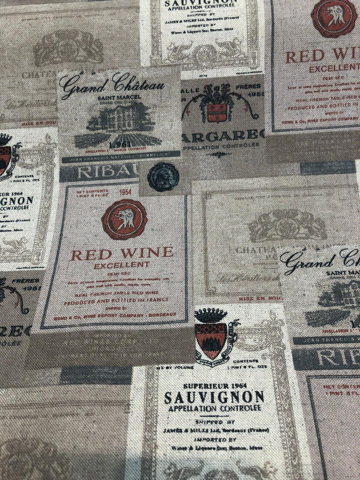 Merlot Wine Bottles Sauvignon Red Wine Linen Print Fabric - Wine Bottles, 55" Width (1 Yard)