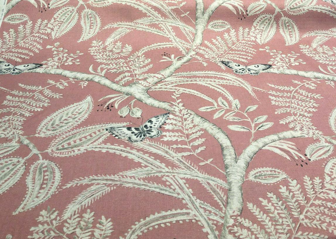 Butterfly Trees Toile A Canvas Fabric - Salmon, Beige, Black, 56" Width (1 Yard)