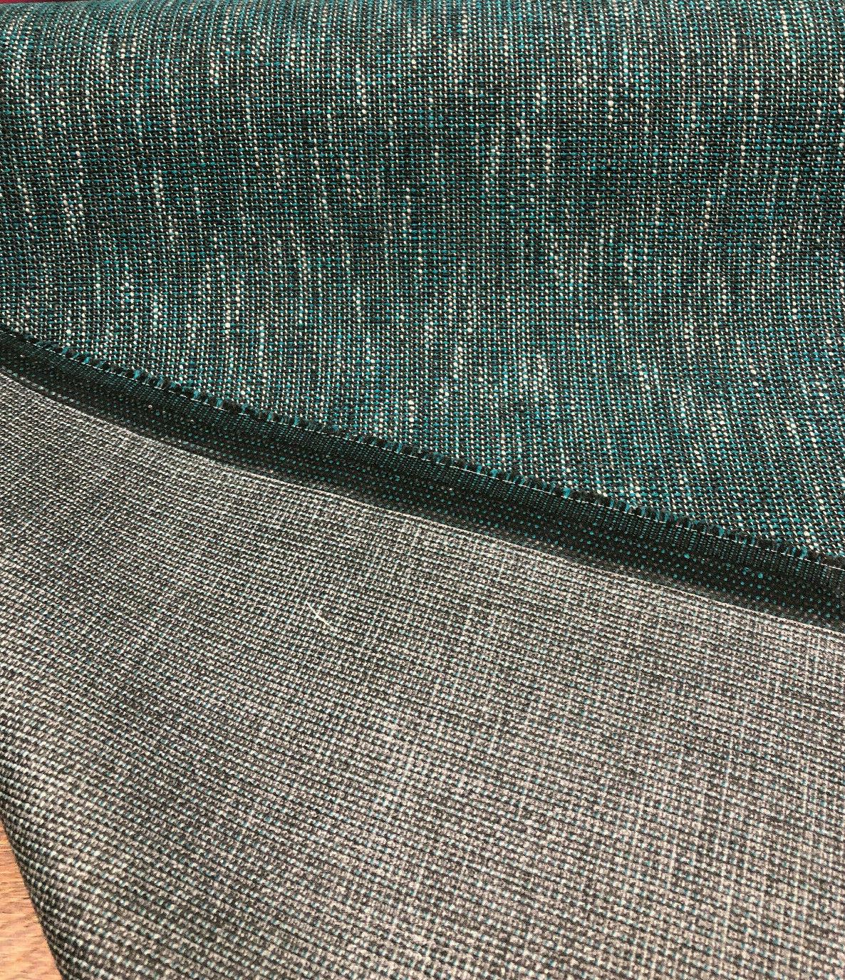P Kaufmann Port Of Spain Acrylic Polyester Latex Tweed Fabric - Teal, White, Black Tweed, 58" Width (1 Yard)