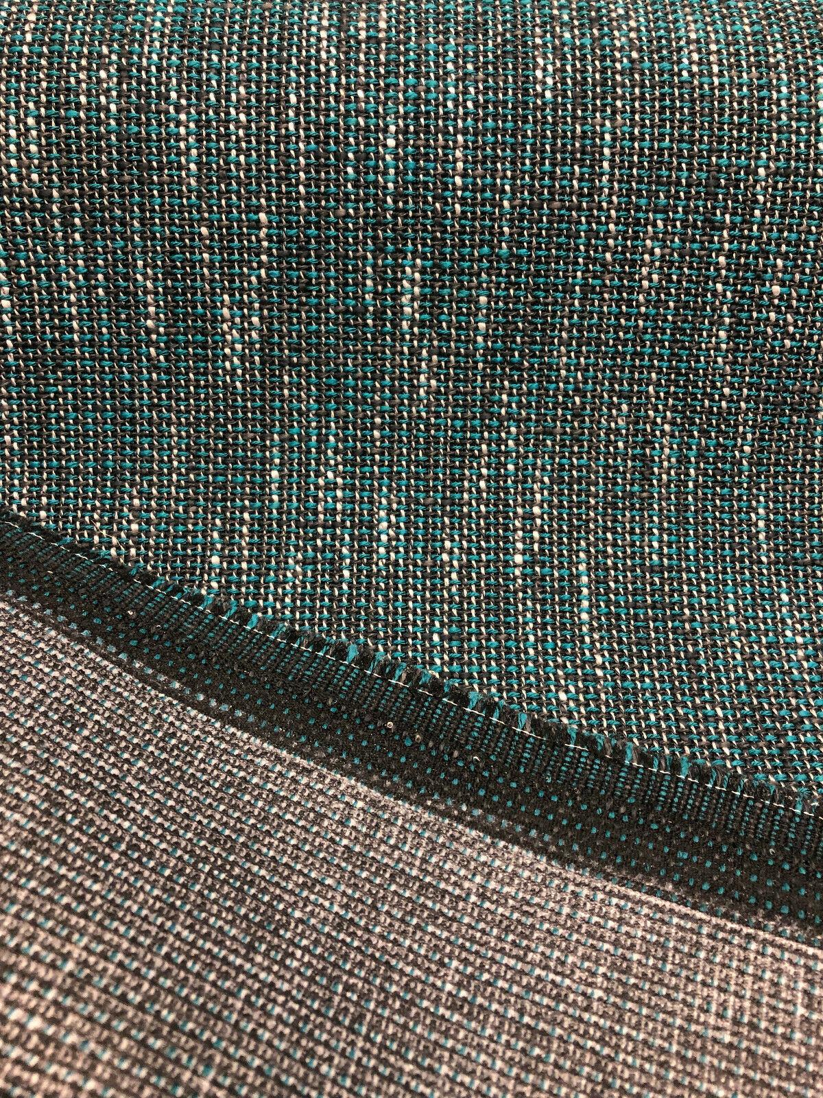 P Kaufmann Port Of Spain Acrylic Polyester Latex Tweed Fabric - Teal, White, Black Tweed, 58" Width (1 Yard)