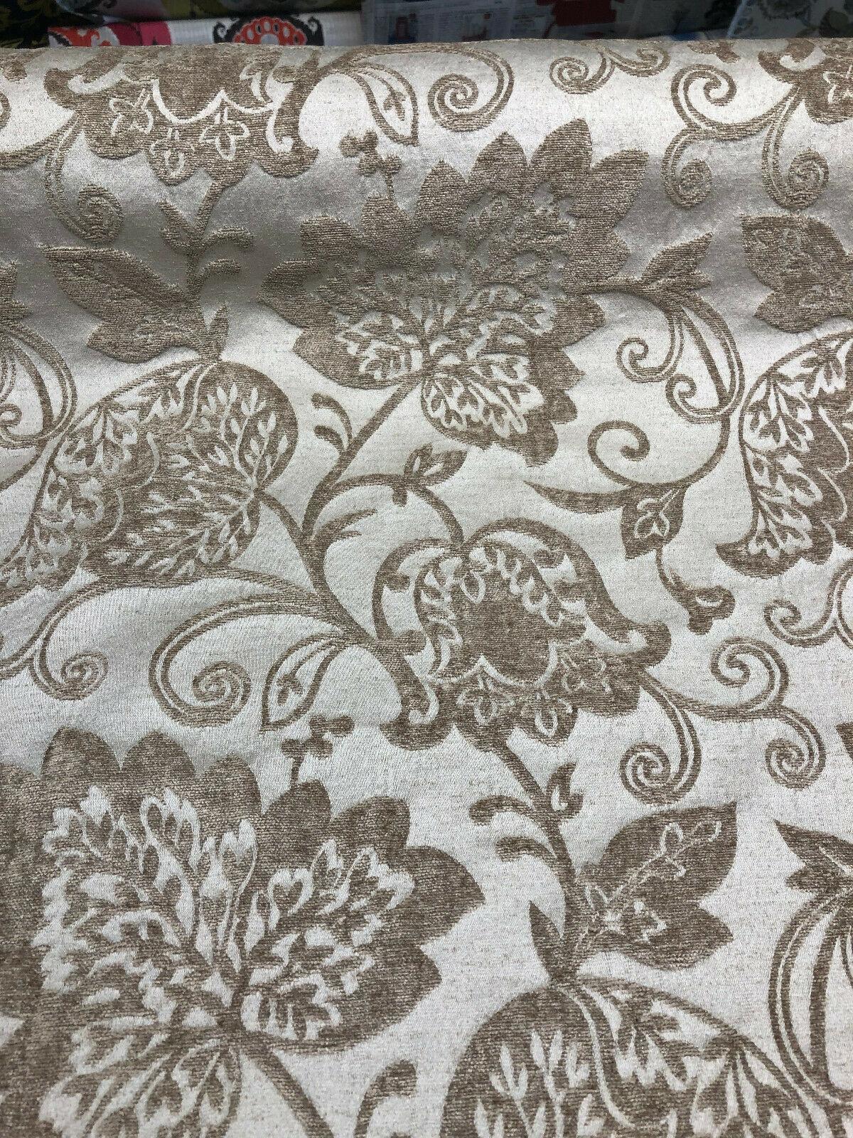 Renaissance Chenille Upholstery Fabric - Beige And Caramel, 58" Width (1 Yard)