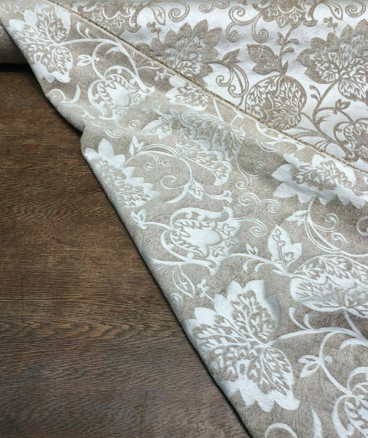 Renaissance Chenille Upholstery Fabric - Beige And Caramel, 58" Width (1 Yard)