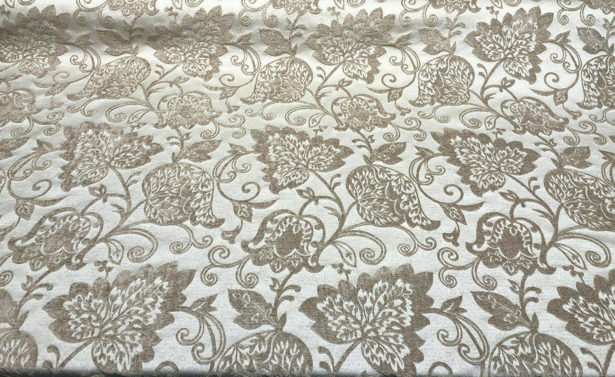 Renaissance Chenille Upholstery Fabric - Beige And Caramel, 58" Width (1 Yard)