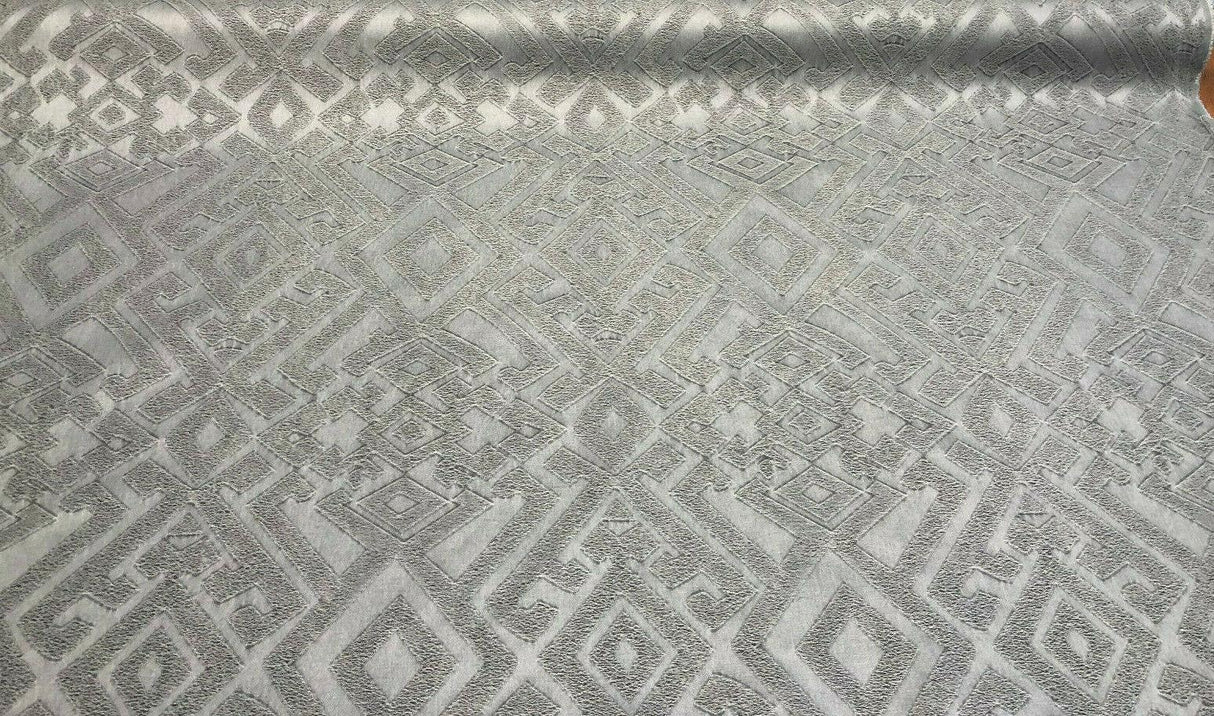 East Gate Cotton Brocade Fabric - Moon Dust Gray Abstract Damask, 59" Width (1 Yard)