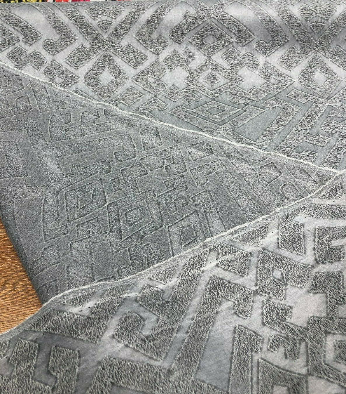 East Gate Cotton Brocade Fabric - Moon Dust Gray Abstract Damask, 59" Width (1 Yard)