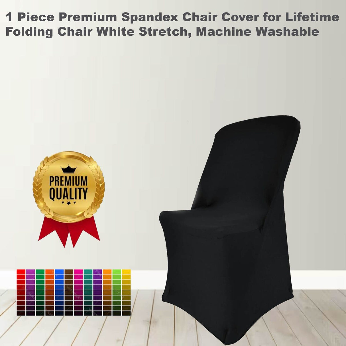 1 Piece Black Premium Spandex Folding Chair Cover Fits Lifetime Chairs, Machine Washable