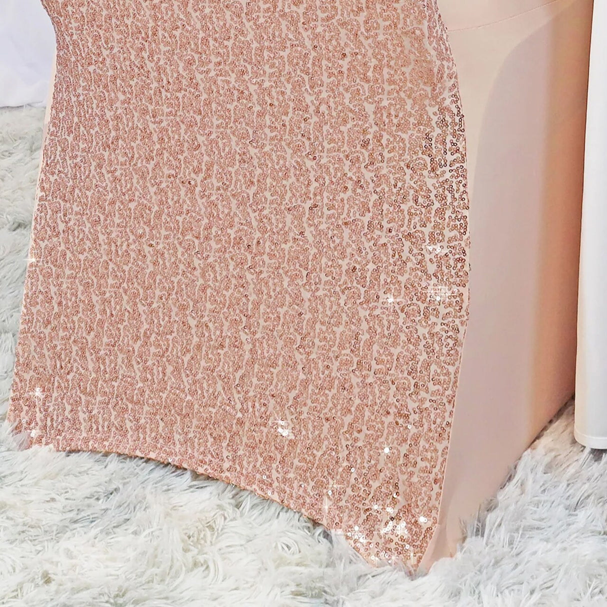 1 Piece Blush Pink and Rose Gold Sequin Chair Cover Stretch Spandex for Banquet Seating