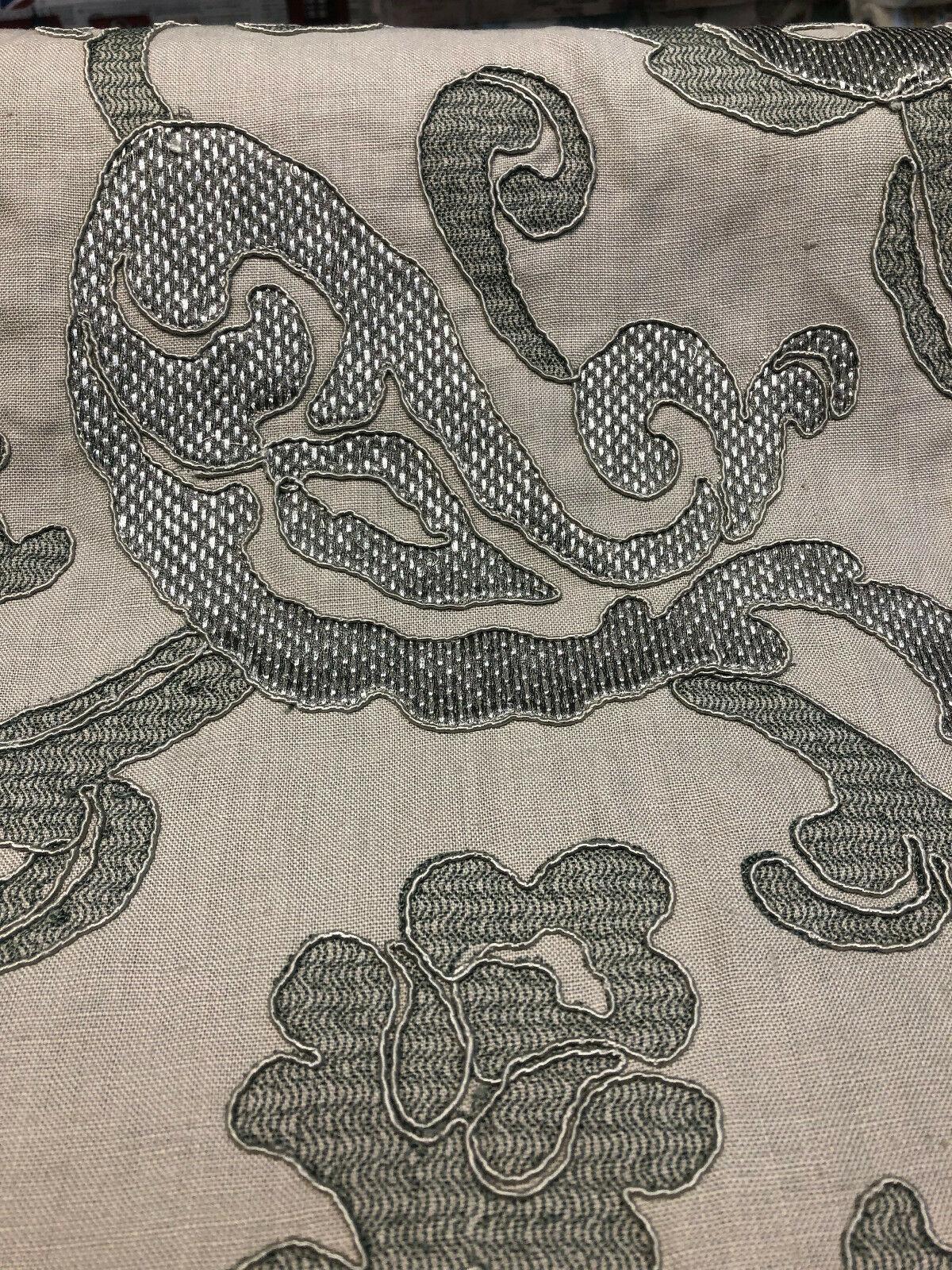 Victoria Stingray Embroidered Linen Fabric - 100% Linen, 57" Width, 22.5" H Repeat, 28" V Repeat (1 Yard)