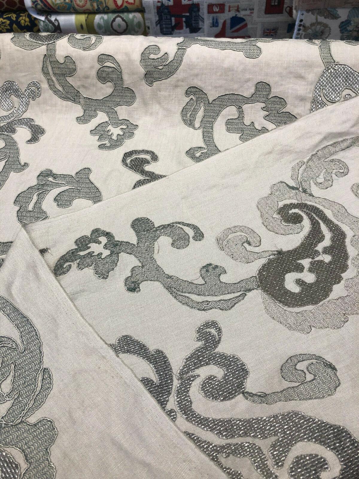 Victoria Stingray Embroidered Linen Fabric - 100% Linen, 57" Width, 22.5" H Repeat, 28" V Repeat (1 Yard)