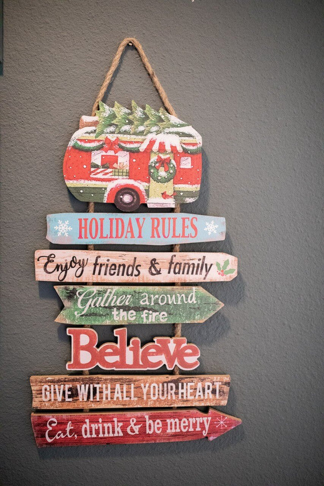22.4 Inchi Wood Holiday Sign with Vehicle Christmas Wall Decor