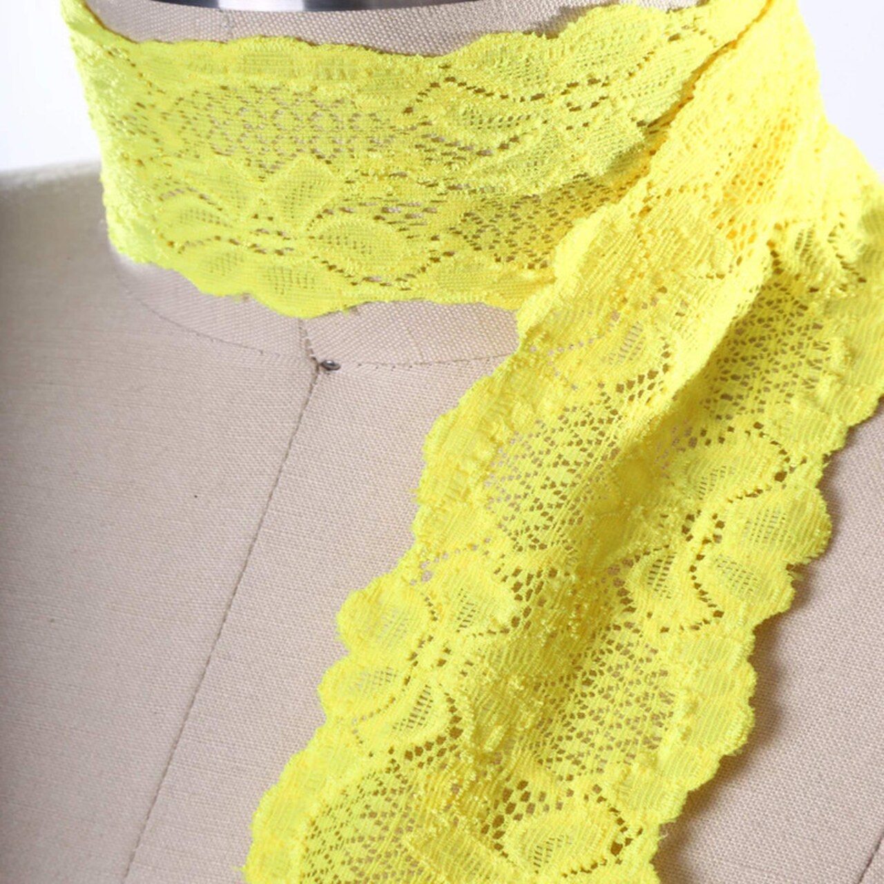 2 Yards Bright Yellow Wide Stretch Lace Trim 2.5" Floral Elastic for Lingerie, Sewing & Crafts