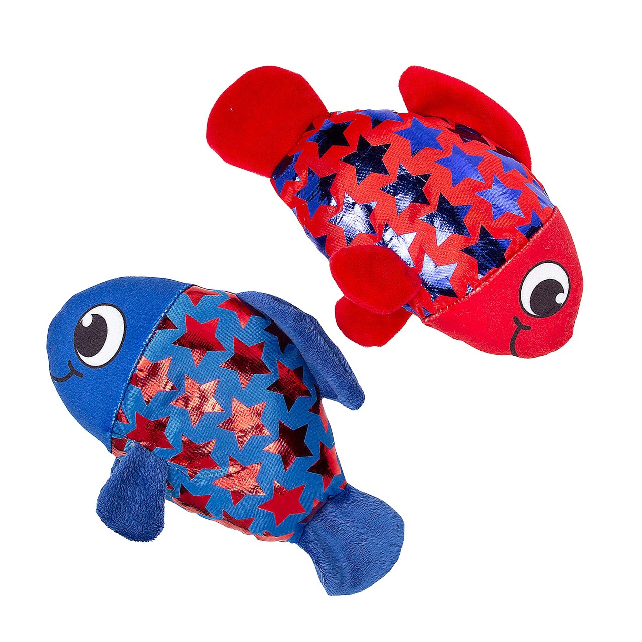 8 1/2" Patriotic Bright Red and Blue Shiny Star Scales Stuffed Fish 12 Pieces