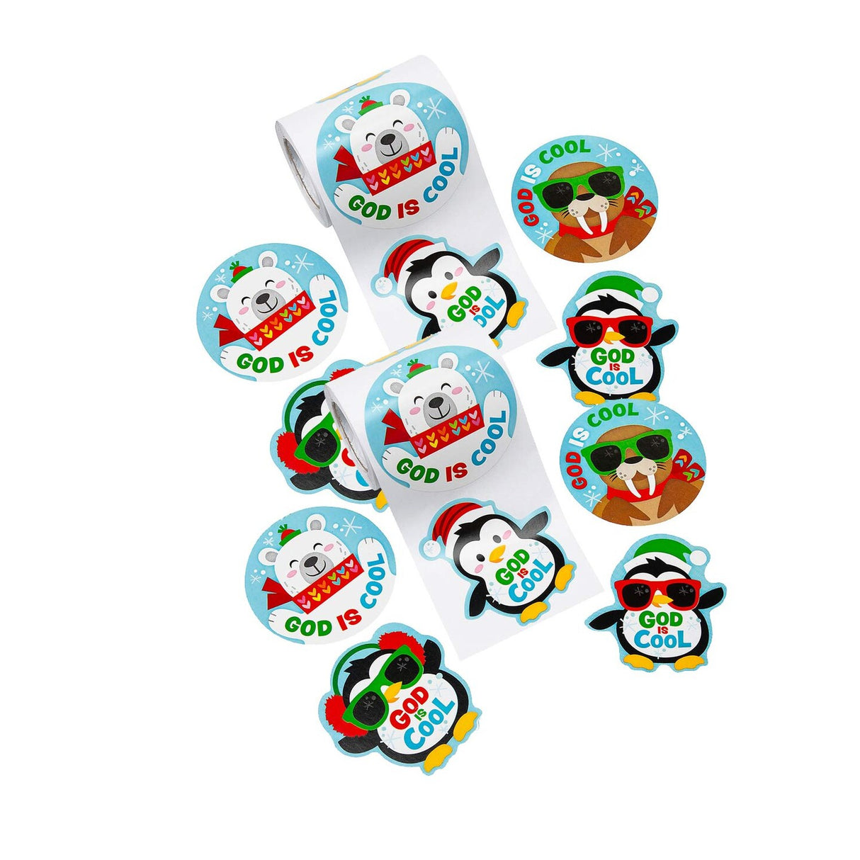 God Is Cool Penguin Sticker Roll 100 Pieces