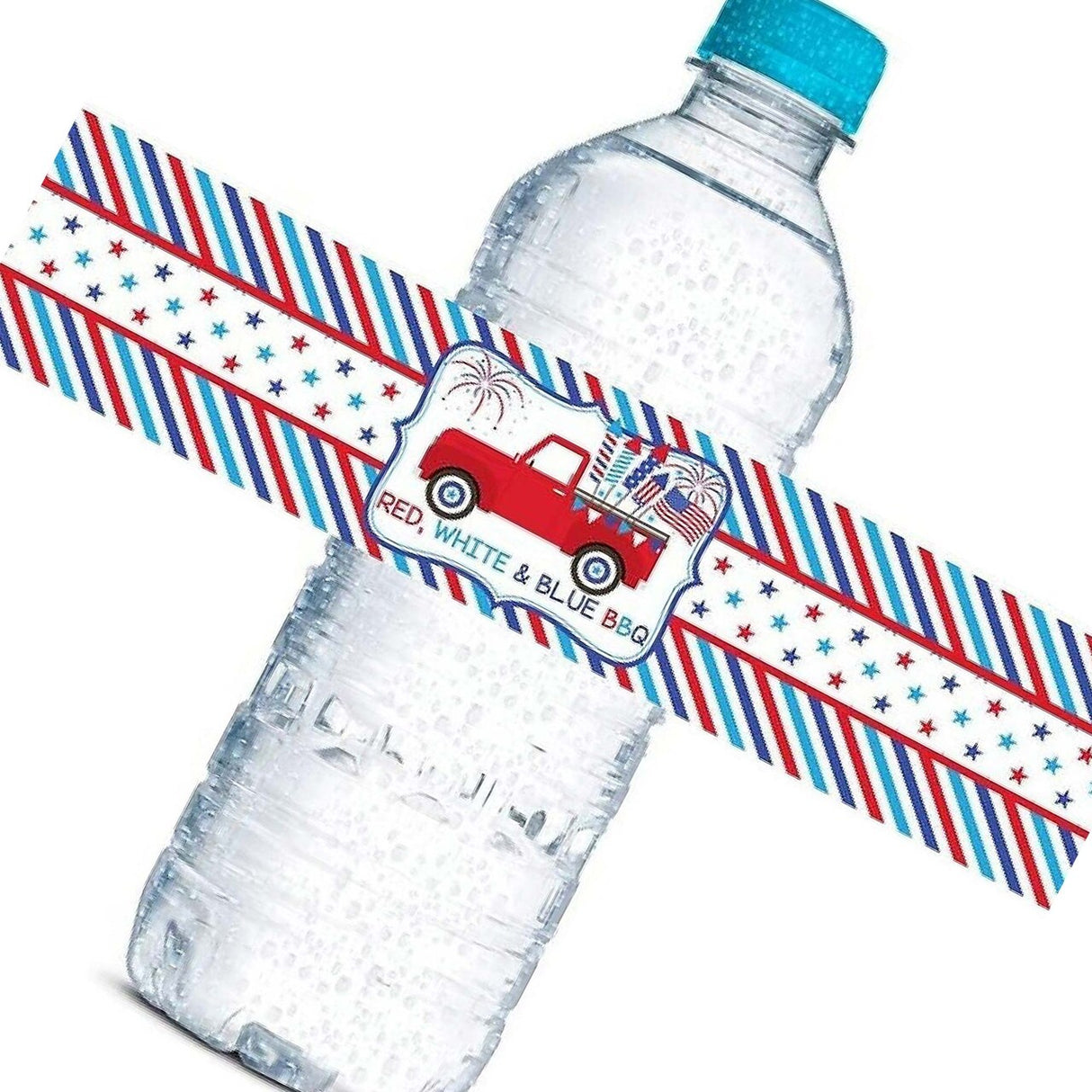 AmandaCreation Red, White & Blue BBQ Water Bottle Wrappers 20 Pieces