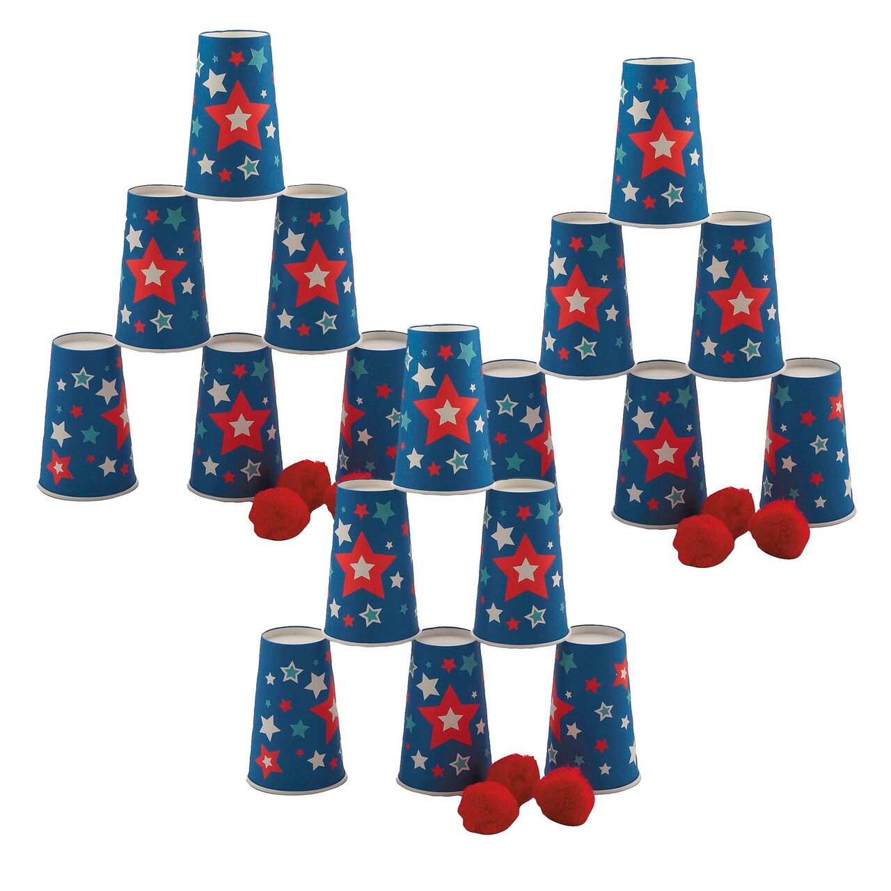 5 1/4" Patriotic Red, White & Blue Pom-Pom Bowling Game Set 9 Pc.