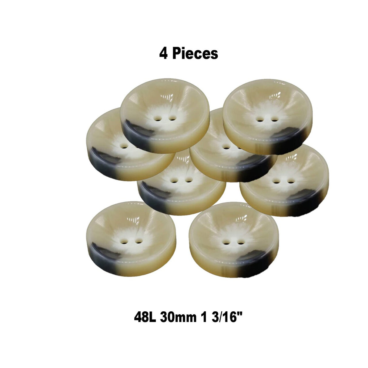 4 Pieces Beige Large Plastic Buttons 1 3/16 Inch