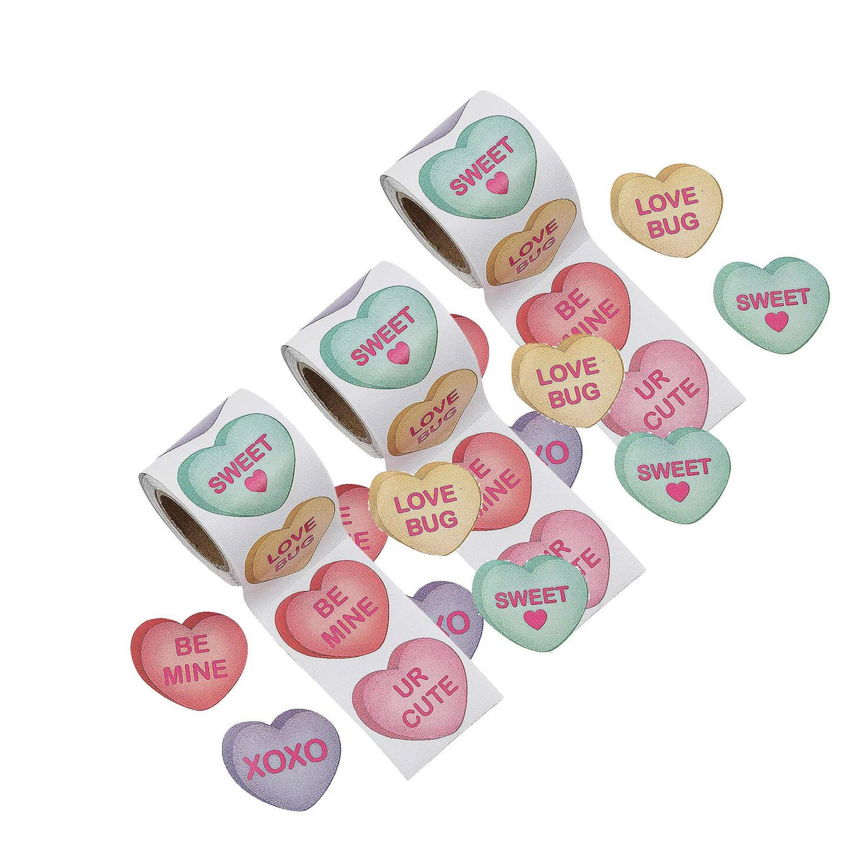 1 1/2" Valentine’s Day Conversation Heart Paper Sticker Roll 100 Pc