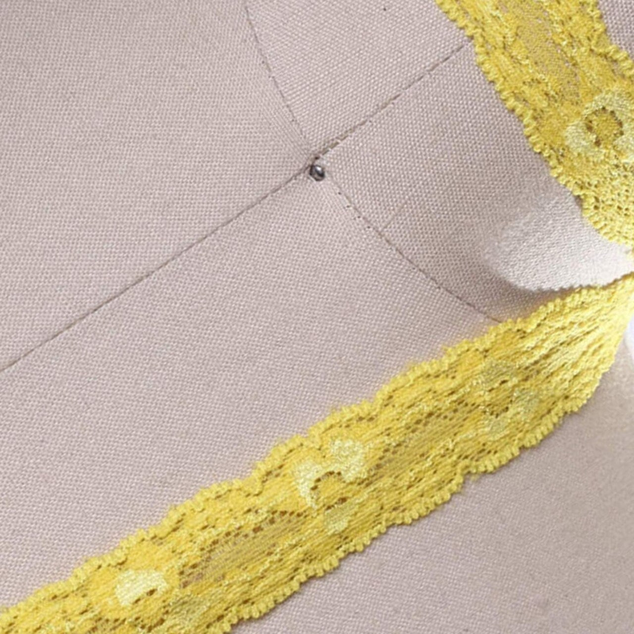 2 Yards Bright Yellow Stretch Lace Trim 7/8" Floral Elastic Ribbon for Lingerie, Sewing & Crafts