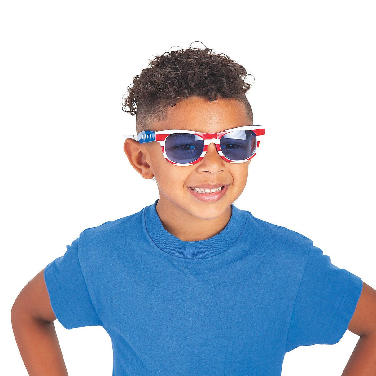 5 1/2" x 2" Kids Patriotic Plastic Novelty Sunglasses with Blue Lenses - 12 Pc.