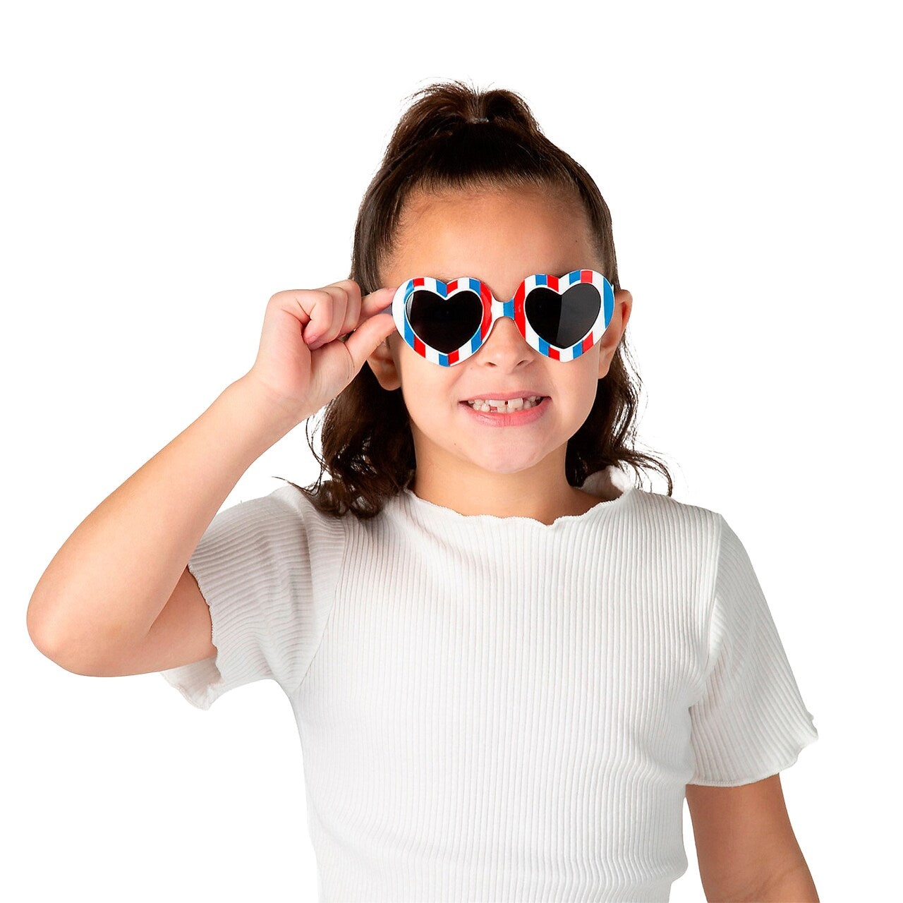 5" Kids Patriotic Stripes Heart-Shaped Plastic Sunglasses 12 Pieces