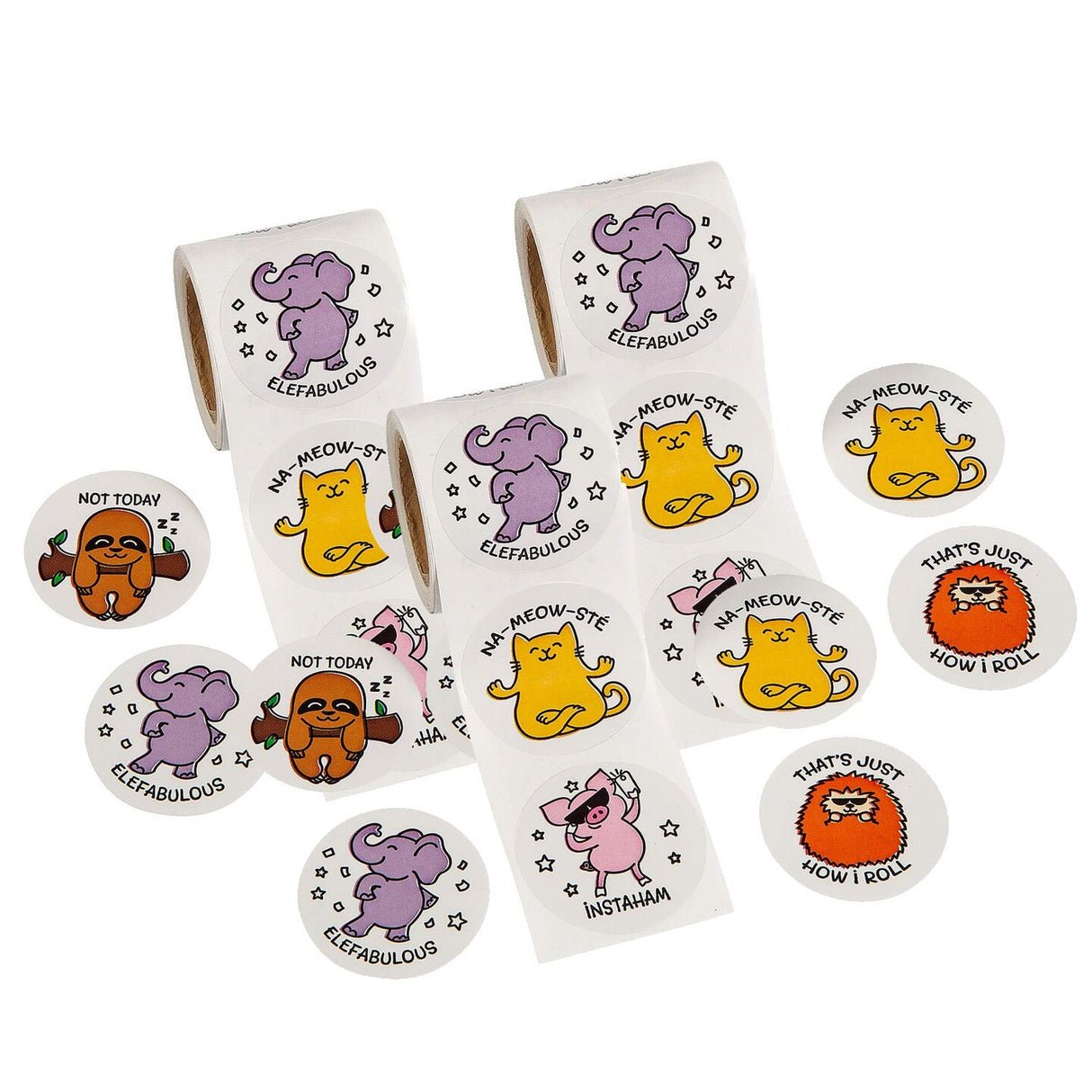 1 1/2" Eccentric Animals Sticker Roll 100 Pieces