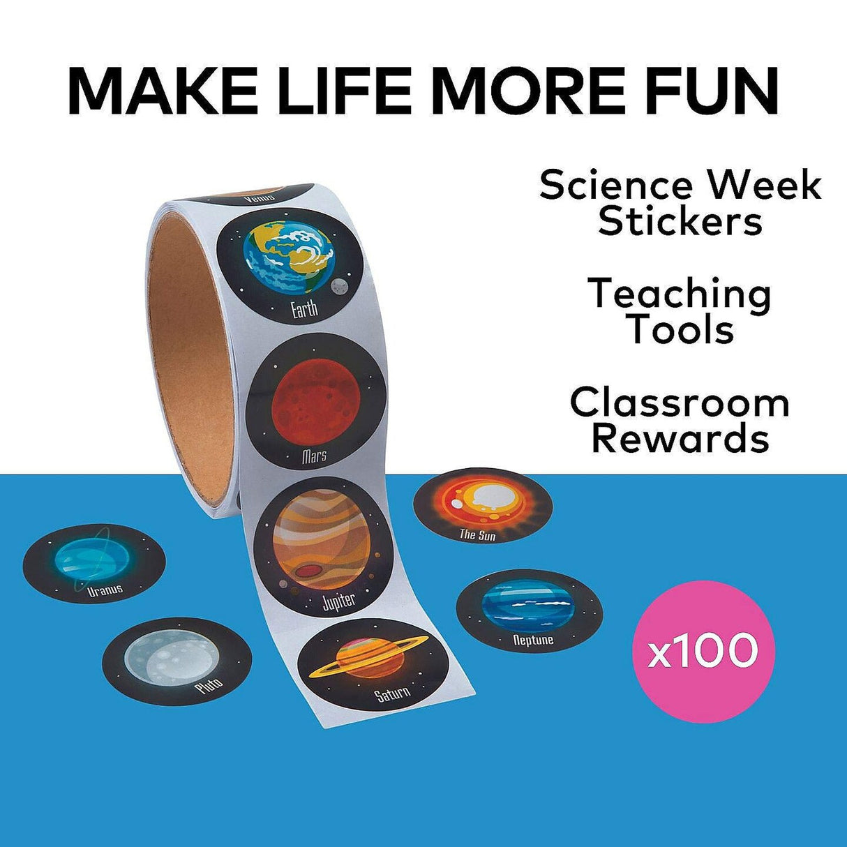 1 1/2" Planets of the Solar System Paper Sticker Roll 100 Pc