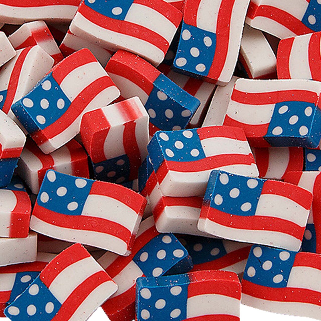 3/4" x 1/2" Bulk 144 Pc. Mini Patriotic USA Flag Rubber Erasers
