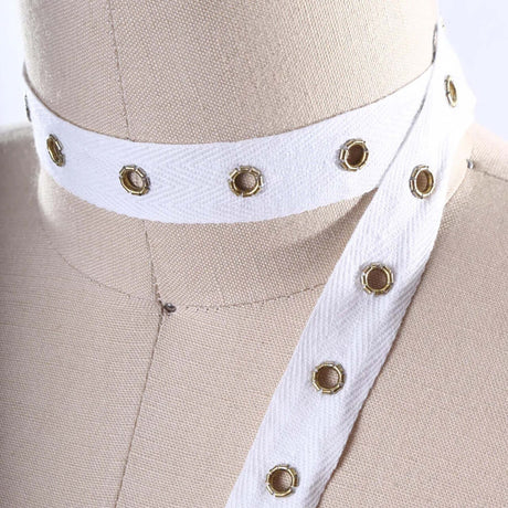 0.75" White Twill Grommet Trim with Silver Eyelets Cotton Tape for Sewing & Craft Projects