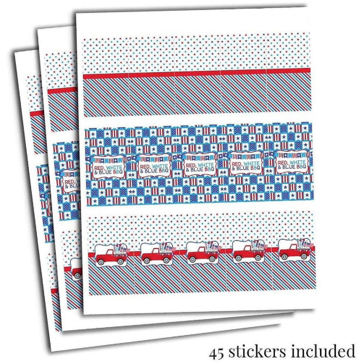 AmandaCreation Red, White & Blue BBQ Mini Candy Bar Wrappers 45 Pieces