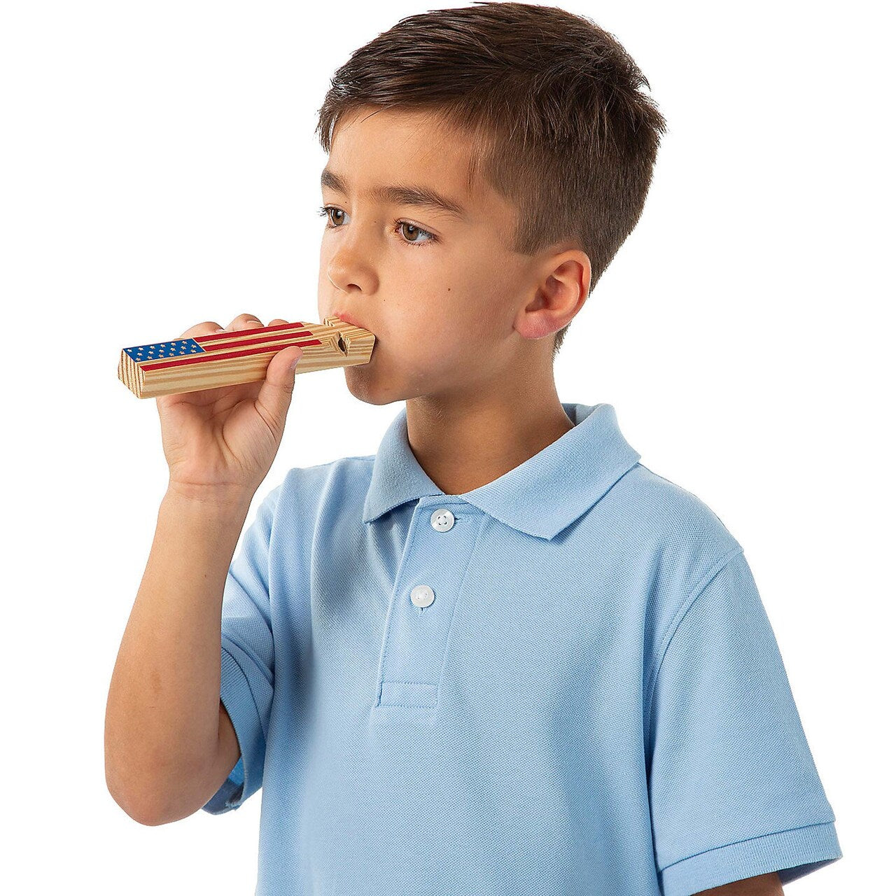 5 3/4" x 3/4" Patriotic U.S.A Flag Wood Train Whistles 12 Pieces