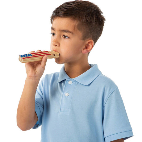 5 3/4" x 3/4" Patriotic U.S.A Flag Wood Train Whistles 12 Pieces