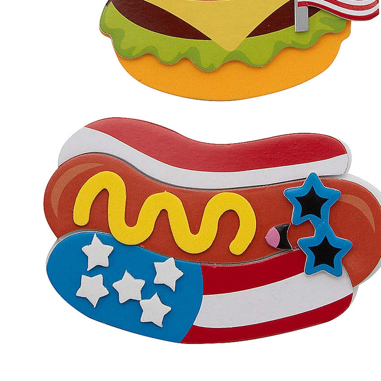4" Patriotic Hamburger & Hot Dog Magnet Craft Kit Makes 12