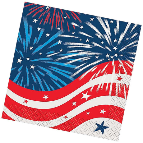 Patriotic Fireworks 4th of July Beverage Napkins 16ct