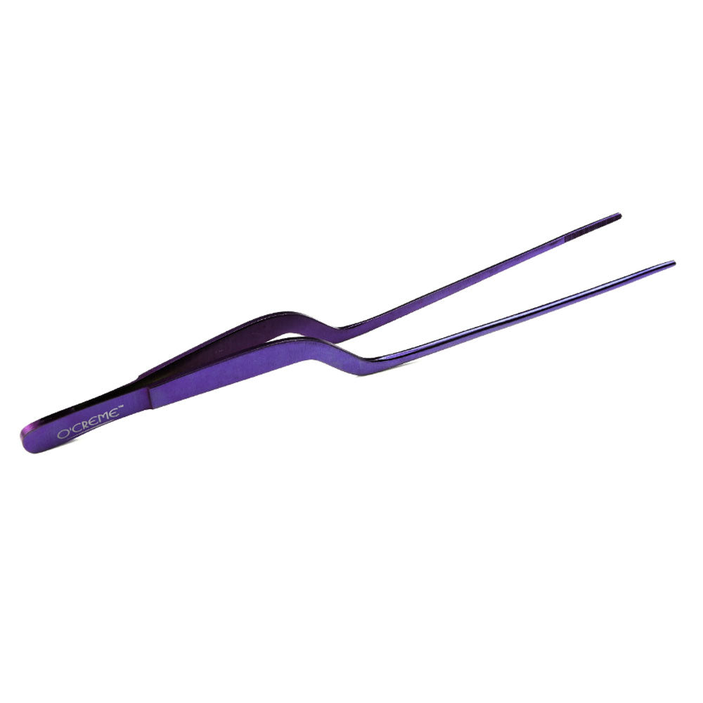 O'Creme Purple Stainless Steel Fine Tip Offset Tweezers, 8"