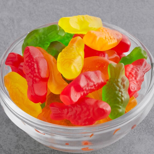 Kervan Assorted Colored Gummy Fish 5 lb. - 4/Case