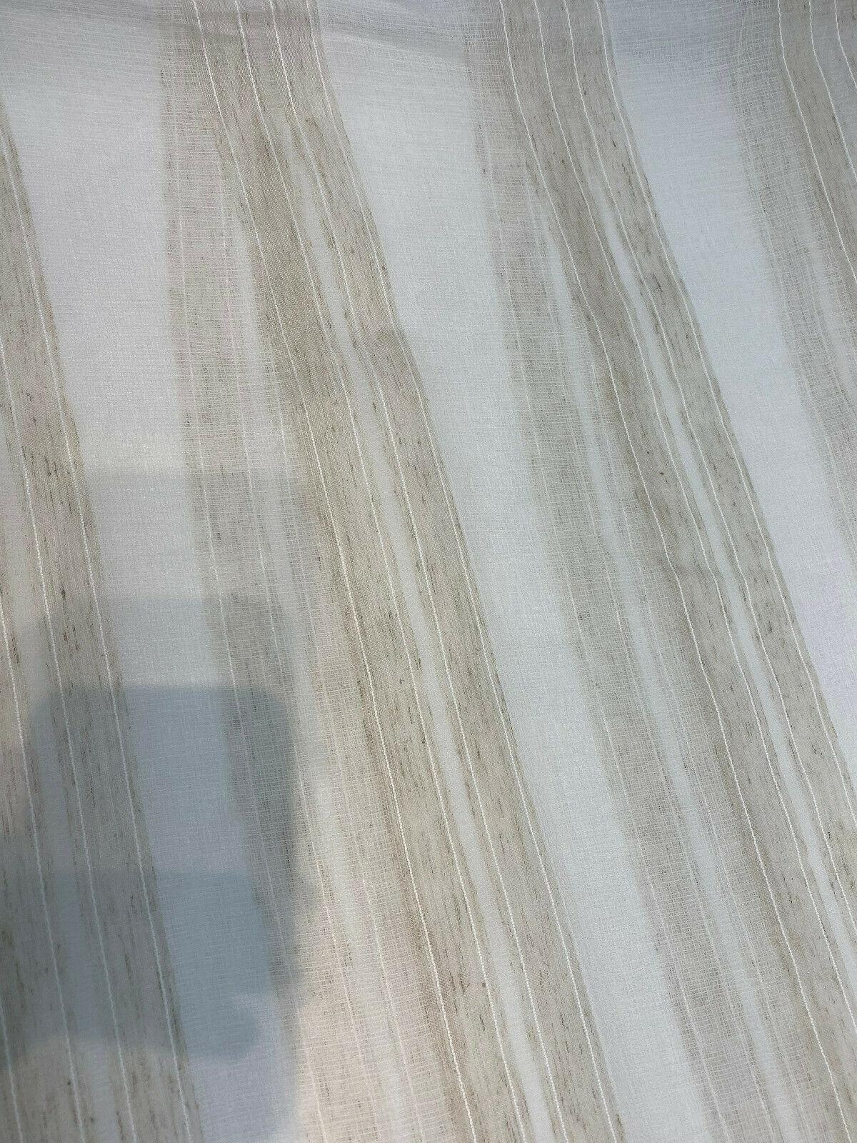 P Kaufmann Linen Beige Heaven Sheer Stripe Sheer Fabric - White, Beige, Light Brown Stripes, 113" Width (By The Yard)