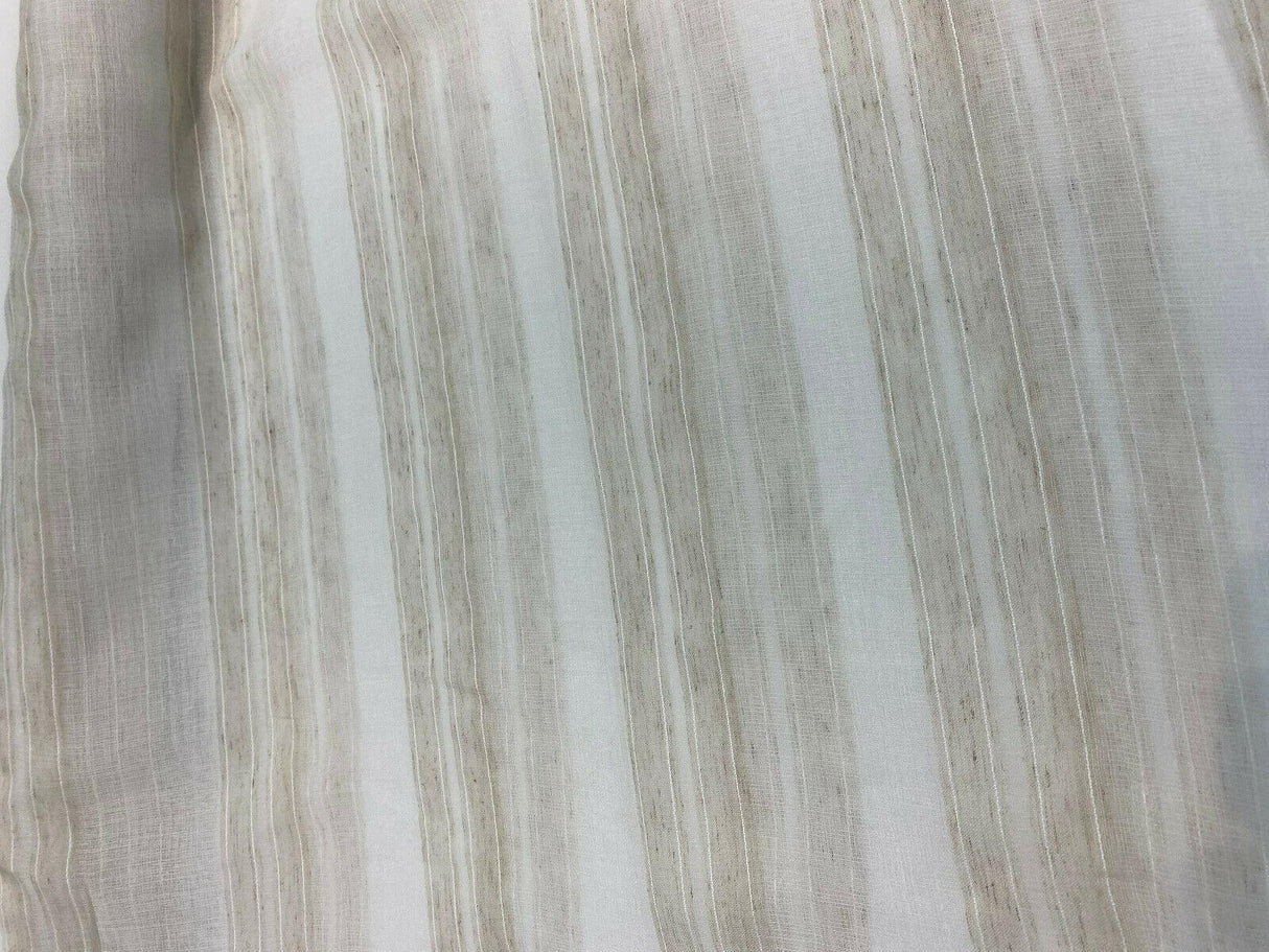 P Kaufmann Linen Beige Heaven Sheer Stripe Sheer Fabric - White, Beige, Light Brown Stripes, 113" Width (By The Yard)