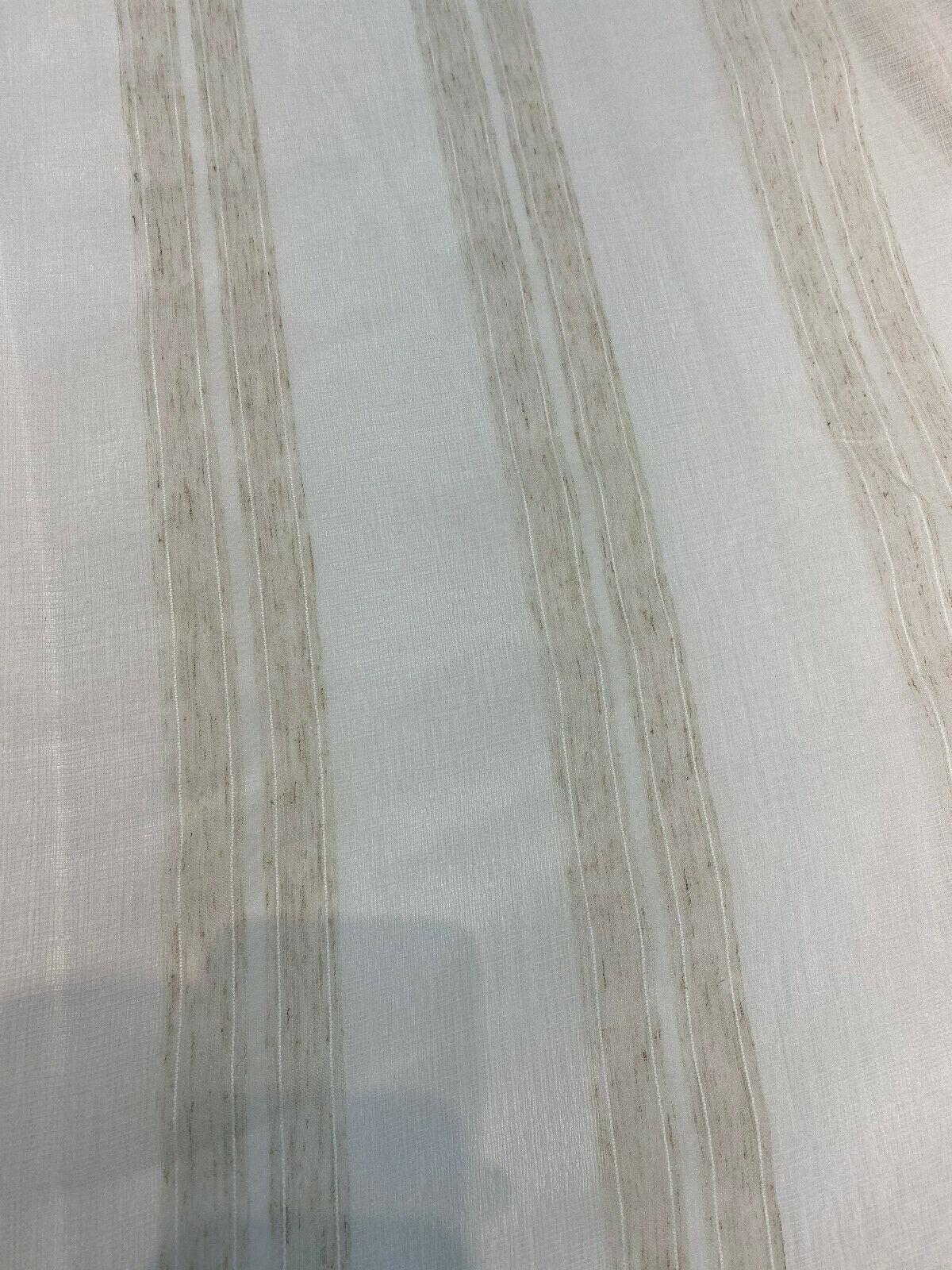 P Kaufmann Linen Beige Heaven Sheer Stripe Sheer Fabric - White, Beige, Light Brown Stripes, 113" Width (By The Yard)