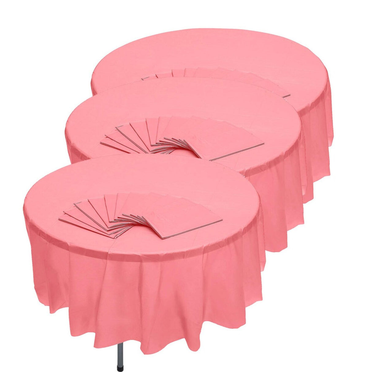 82" Bulk Pack of 12 Light Pink Banquet-Style Round Disposable Plastic Tablecloths