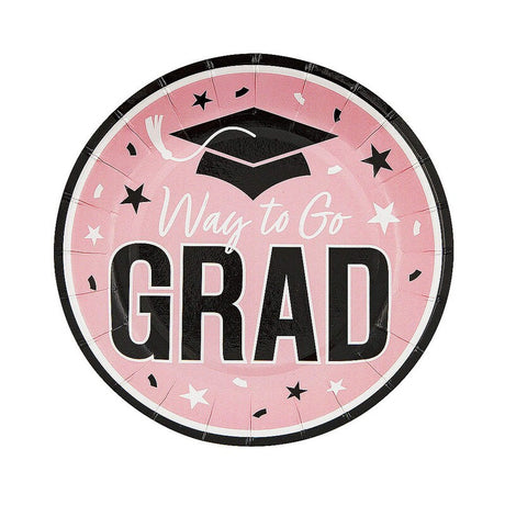 7 1/4" Red Way to Go Grad Disposable Paper Dessert Plates 25 Ct.
