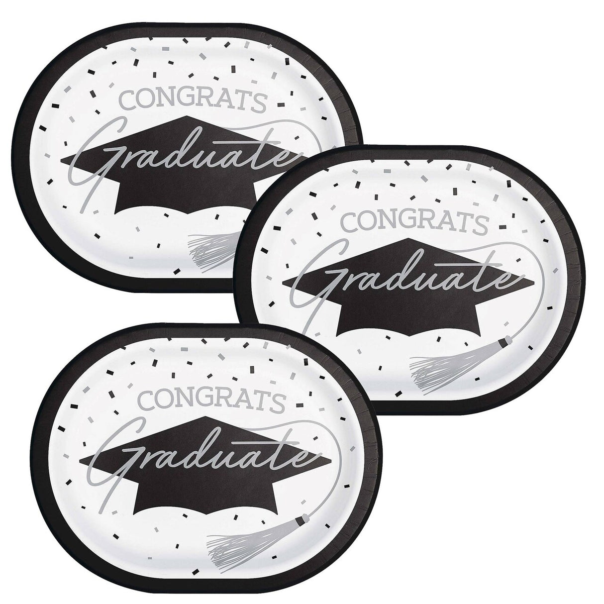 Creative Converting School Spirit White Graduation Oval Paper Platters – 24ct