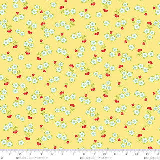 Cotton Print Jubilee Yellow Small Cherry Toss Fabric 44/45