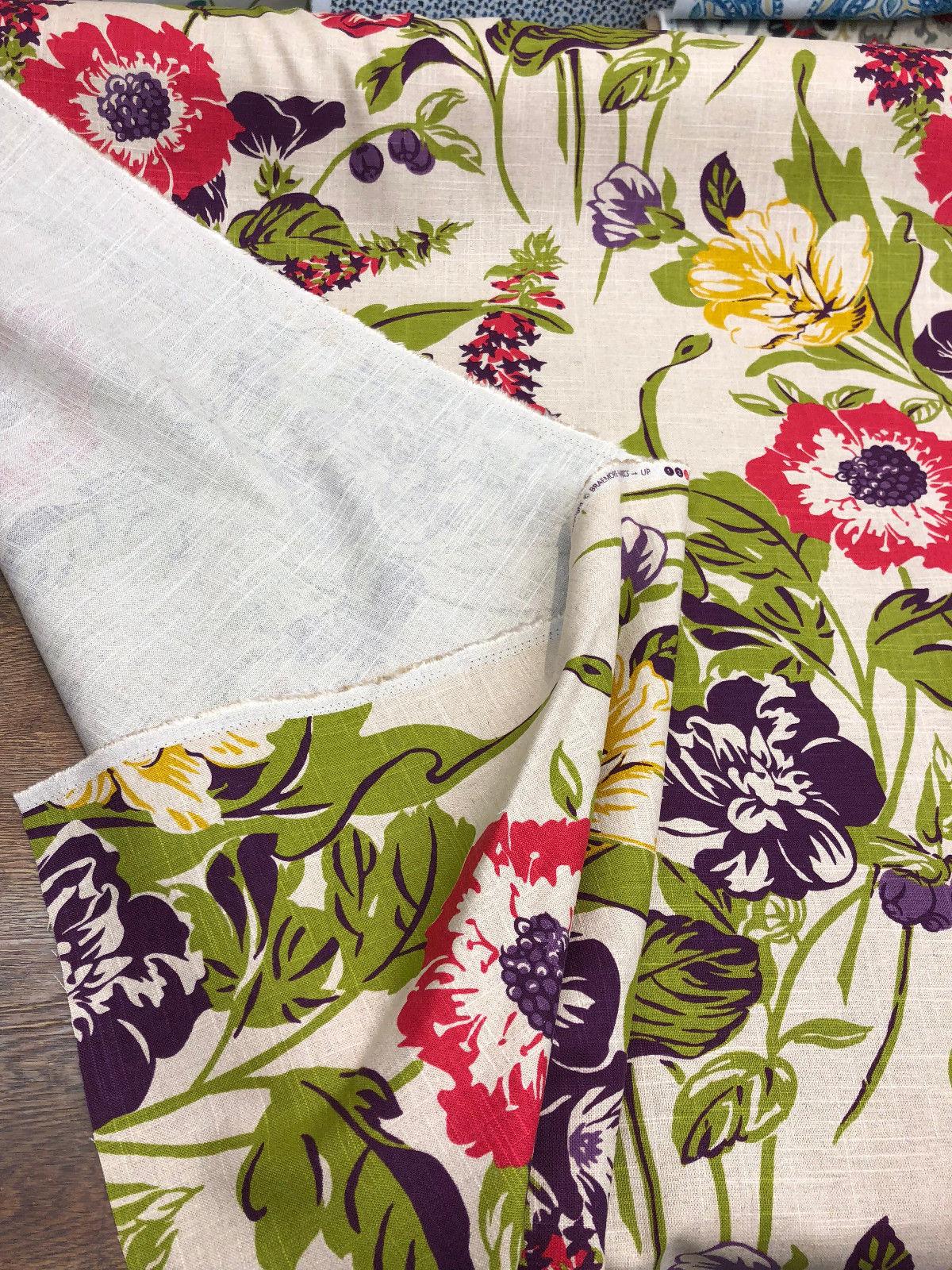 Becca Fiesta Linen Blend Fabric - Floral, Brown/Tan, Gold, Green, Natural, Pink, Purple, 54" Width, 30" Vertical Repeat, 27" Horizontal Repeat (1 Yard)
