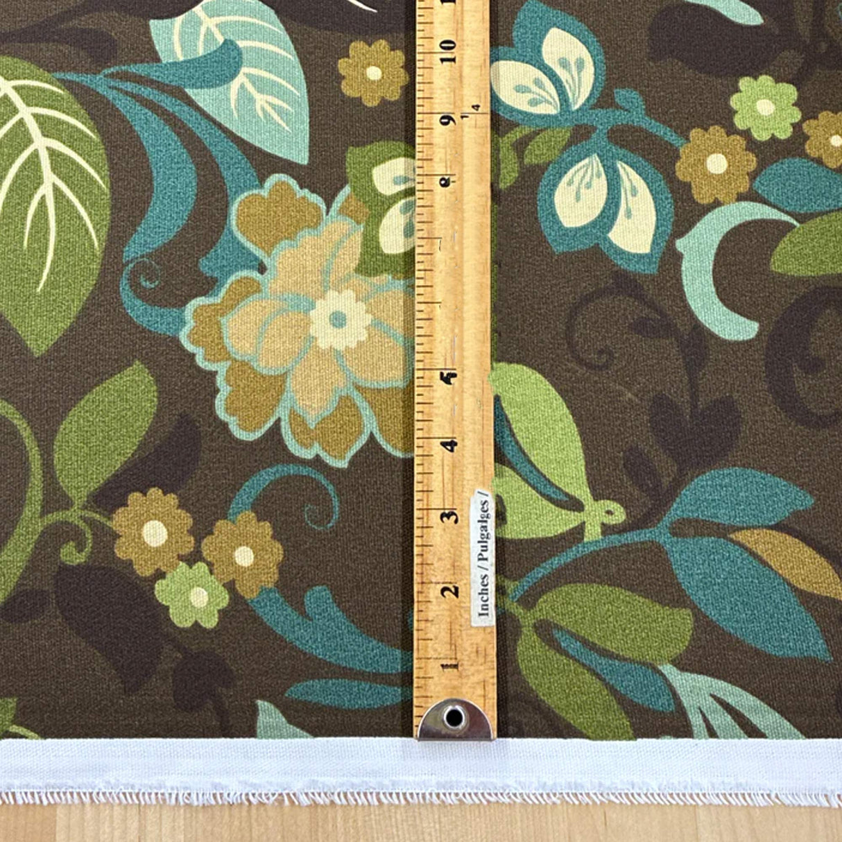 Floral Print Canvas Cotton Fabric - Brown/Green Floral Print, 55/56" Width (1 Yard)