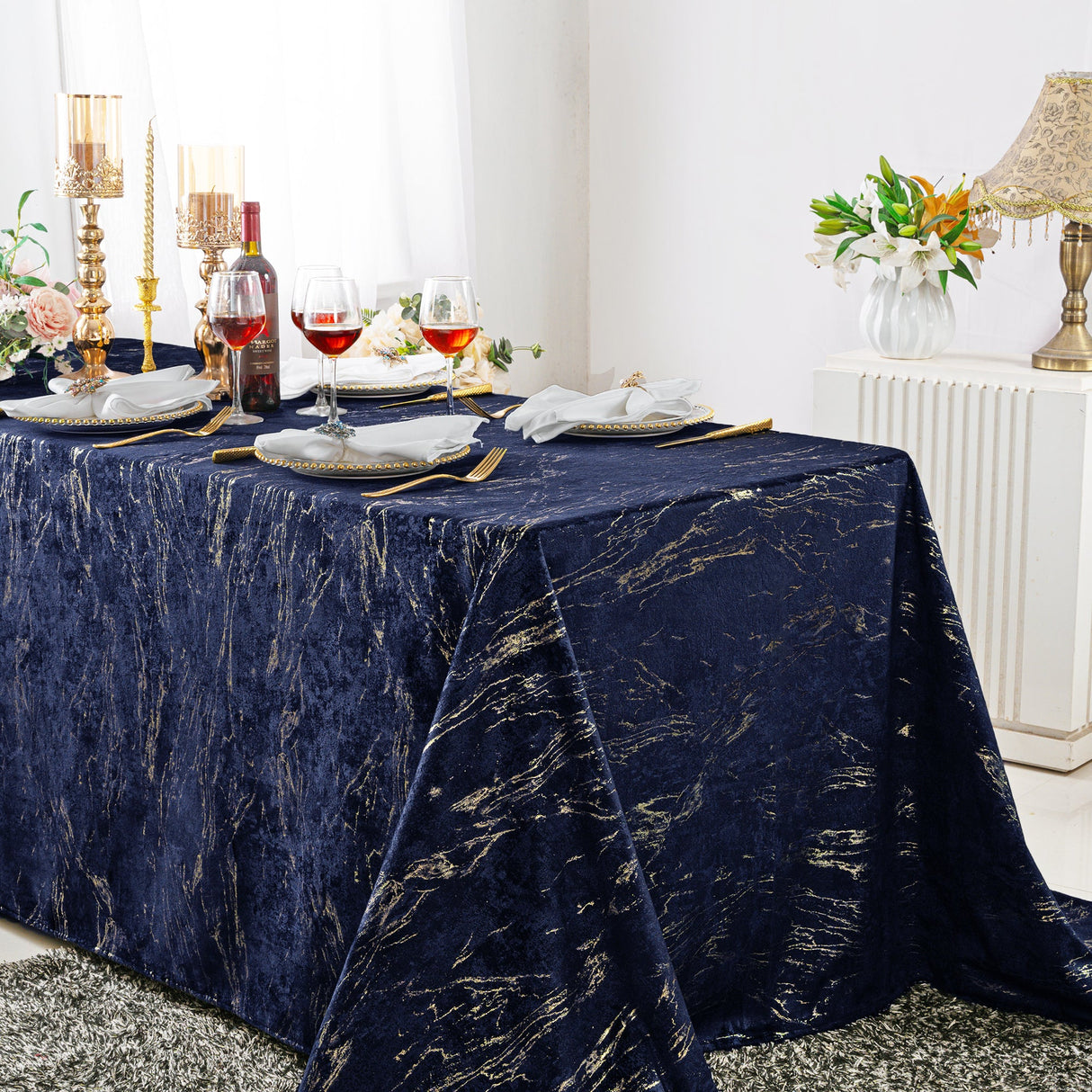 Rectangular Velvet Tablecloth 90x156 Navy Blue