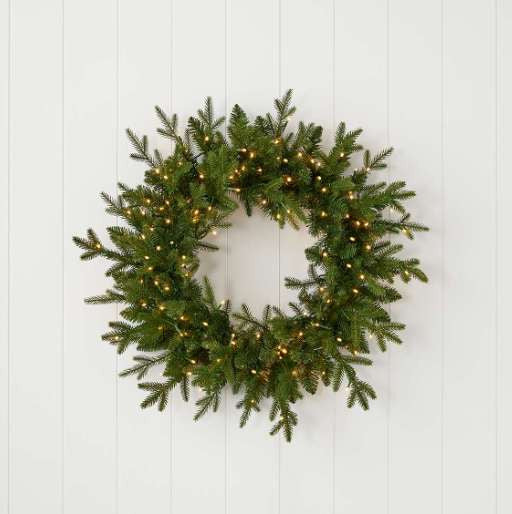 24" Dandan Green Plug-In Wreath Warm White LED Lights Festive Holiday Door Decoration