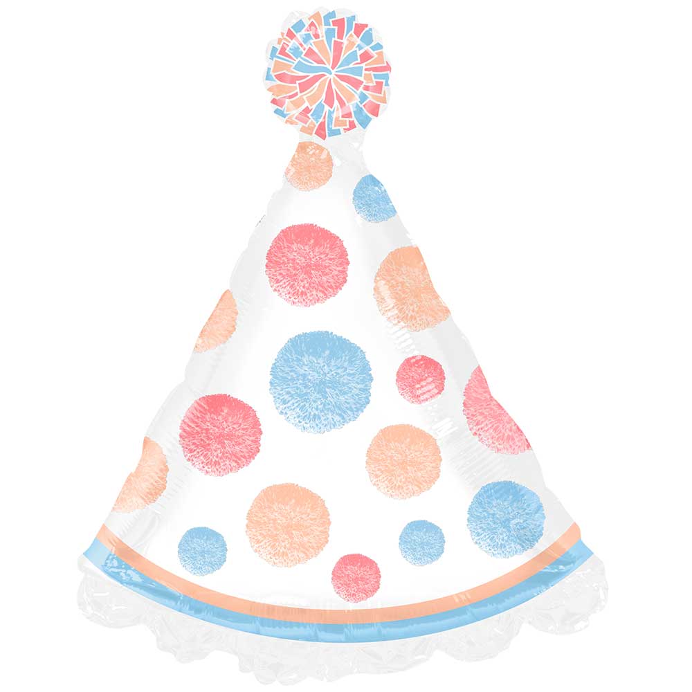 Foil Balloon 24 Inch Pom Pom Party Hat