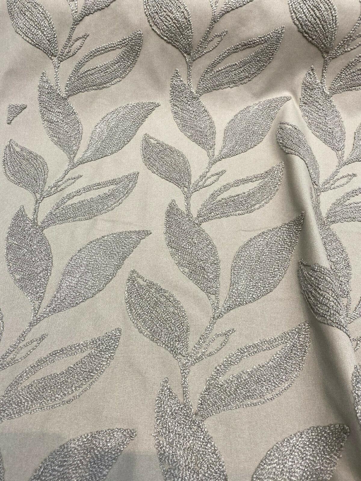 Valiant Dillon Embroidered Crewel Fabric - Natural Taupe Leaf Design, 54" Width (By The Yard)