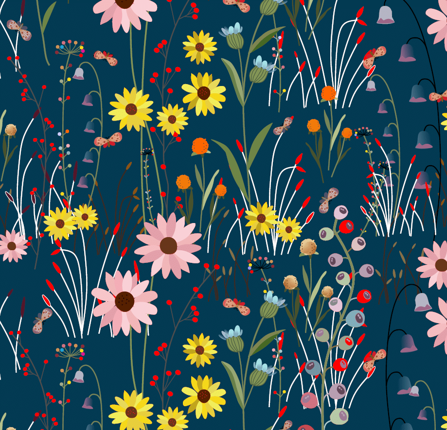 Cotton Fabric Navy Blue Over The Hill View 43/44"